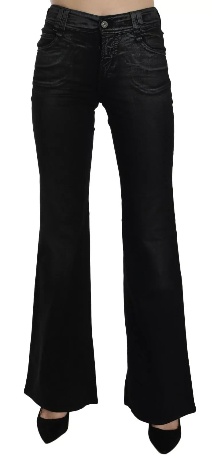 Jeans casual a vita alta in denim svasato nero lavato di John Galliano