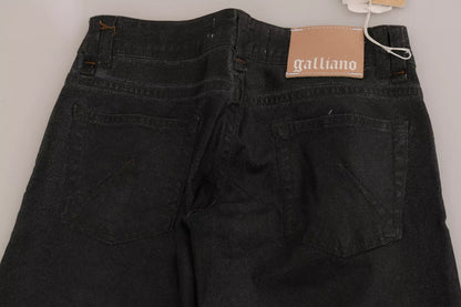 Pantaloni in denim a vita bassa e gamba regolare John Galliano neri lavati