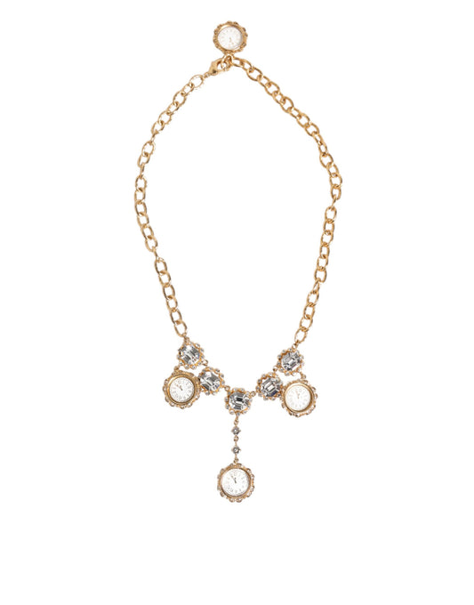 Collana con ciondolo e orologio in cristallo dorato Dolce & Gabbana