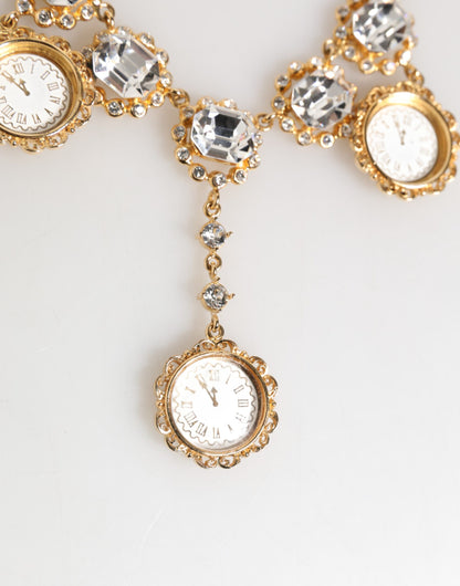 Collana con ciondolo e orologio in cristallo dorato Dolce & Gabbana