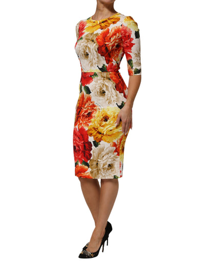 Abito tubino in viscosa con stampa floreale multicolore Dolce &amp; Gabbana