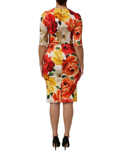 Abito tubino in viscosa con stampa floreale multicolore Dolce &amp; Gabbana