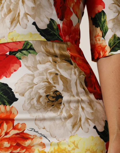 Abito tubino in viscosa con stampa floreale multicolore Dolce &amp; Gabbana