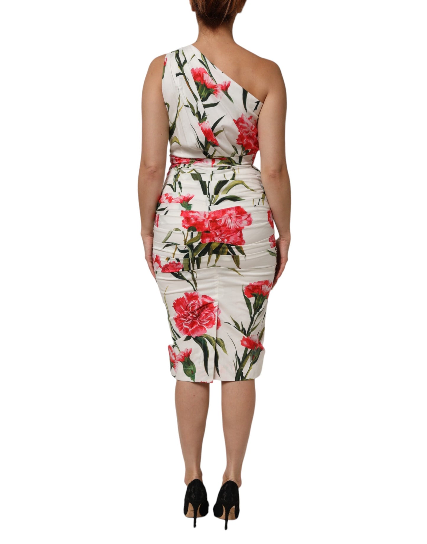 Abito monospalla bianco floreale Dolce & Gabbana