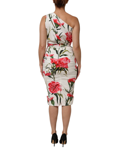 Abito monospalla bianco floreale Dolce & Gabbana