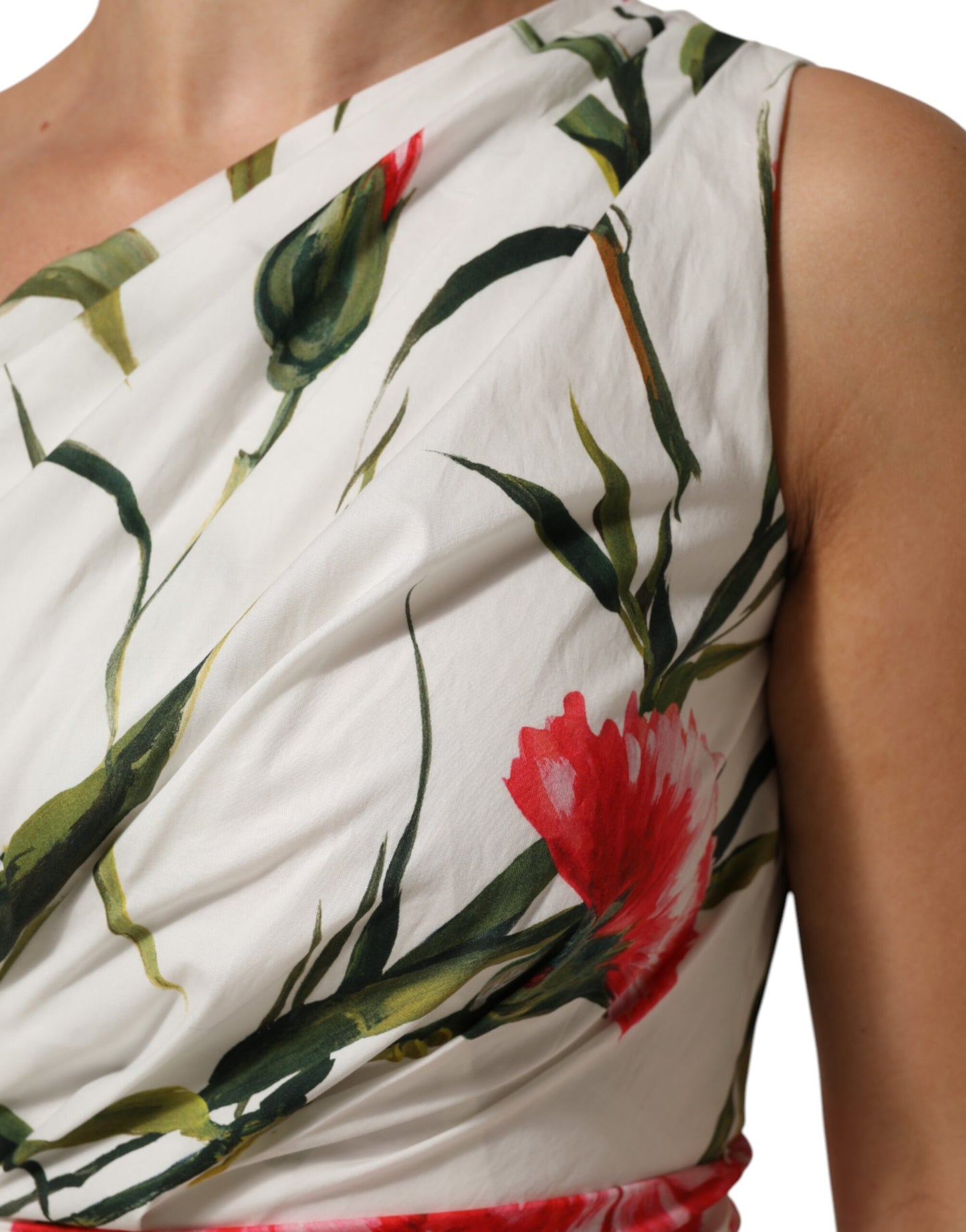 Abito monospalla bianco floreale Dolce & Gabbana