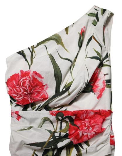 Abito monospalla bianco floreale Dolce & Gabbana