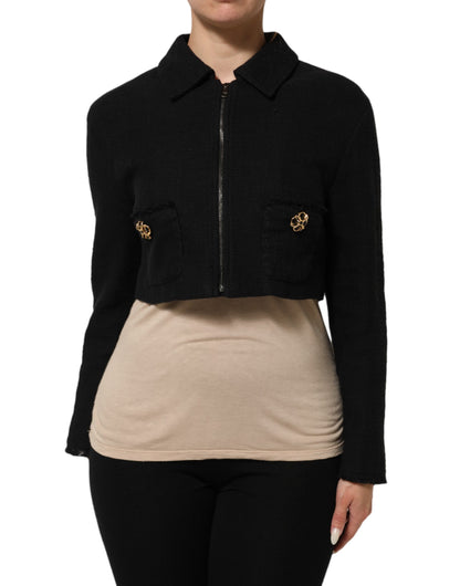 Giacca corta con zip intera in cotone nero Dolce &amp; Gabbana