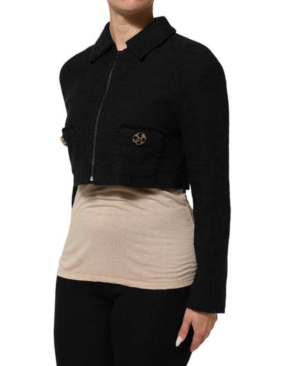 Giacca corta con zip intera in cotone nero Dolce &amp; Gabbana