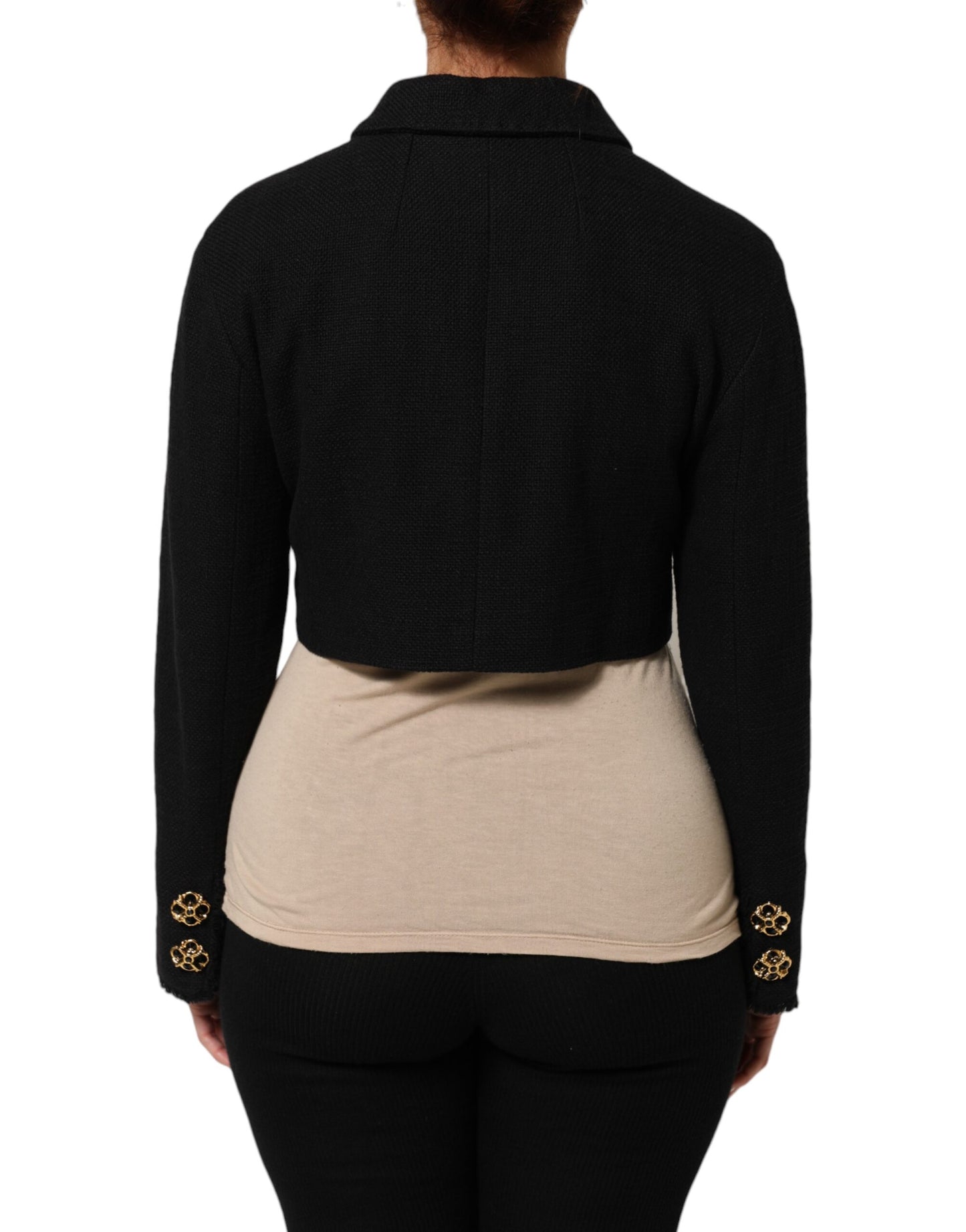 Giacca corta con zip intera in cotone nero Dolce &amp; Gabbana
