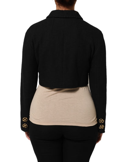 Giacca corta con zip intera in cotone nero Dolce &amp; Gabbana
