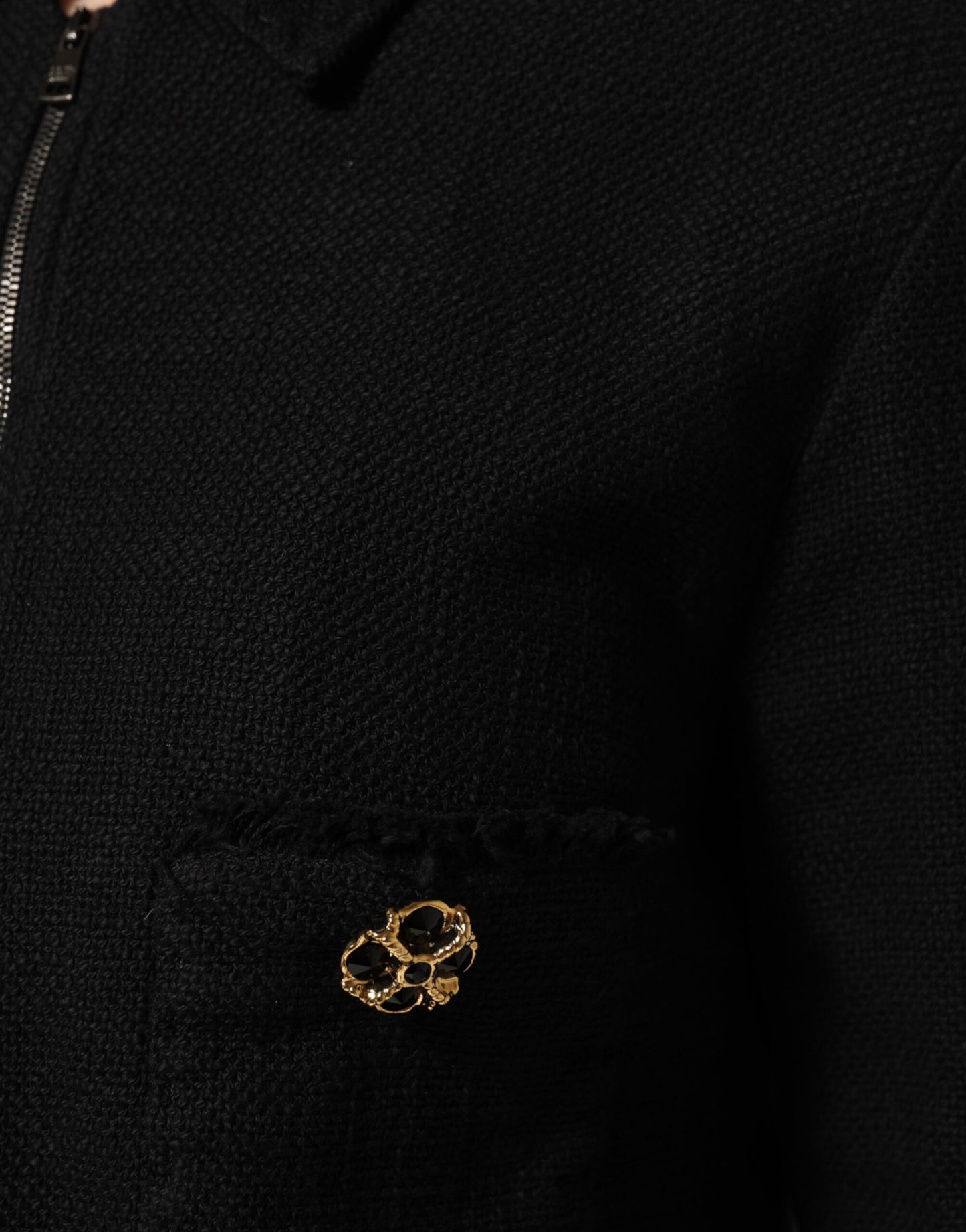 Giacca corta con zip intera in cotone nero Dolce &amp; Gabbana