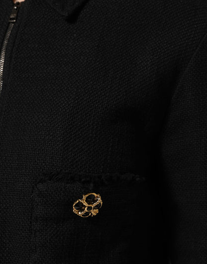 Giacca corta con zip intera in cotone nero Dolce &amp; Gabbana