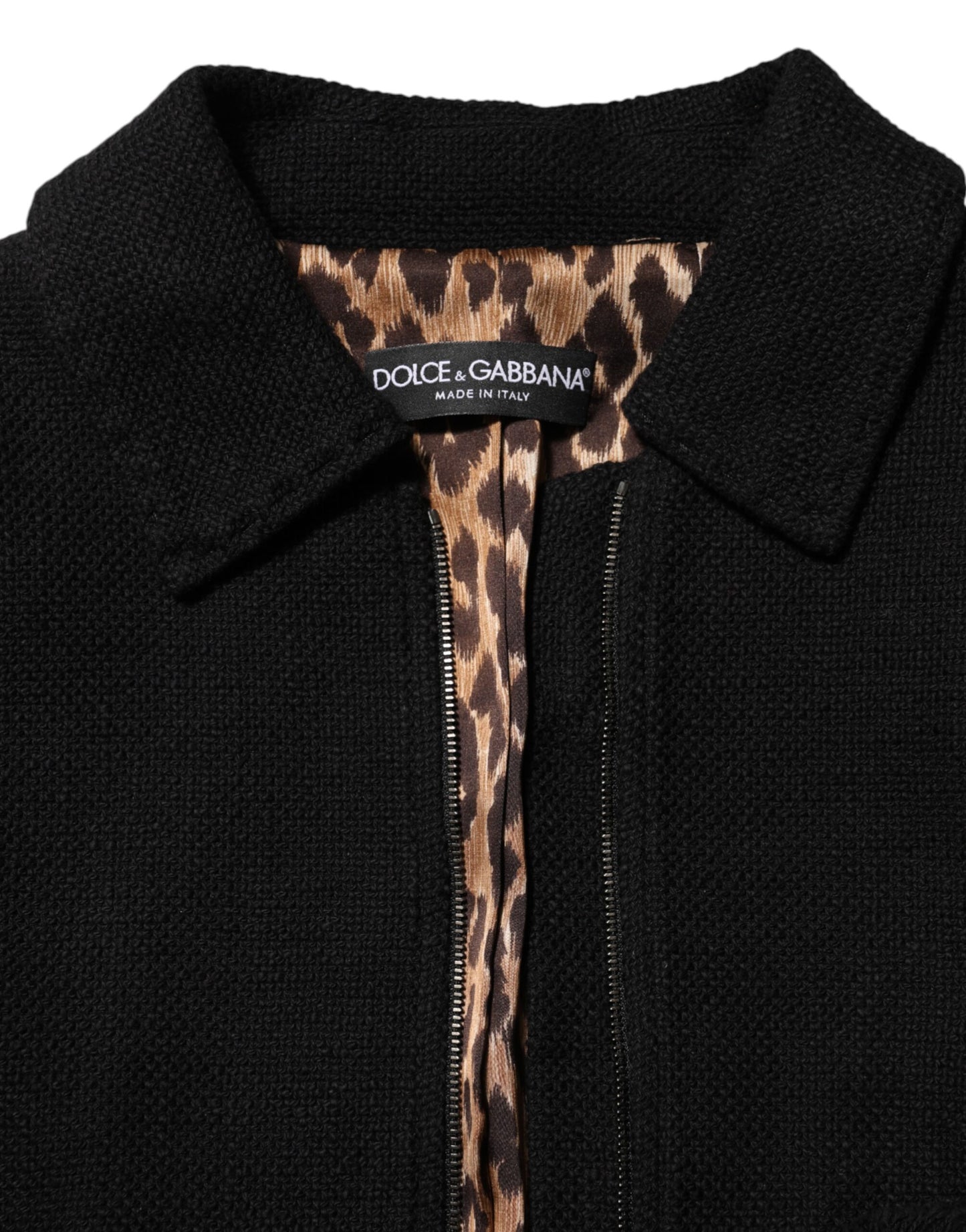 Giacca corta con zip intera in cotone nero Dolce &amp; Gabbana