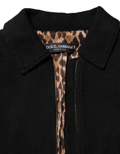 Giacca corta con zip intera in cotone nero Dolce &amp; Gabbana