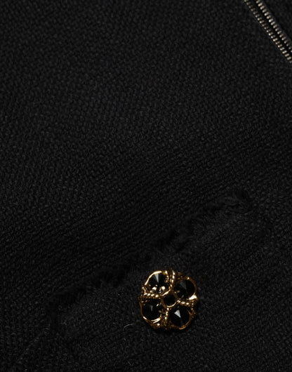 Giacca corta con zip intera in cotone nero Dolce &amp; Gabbana