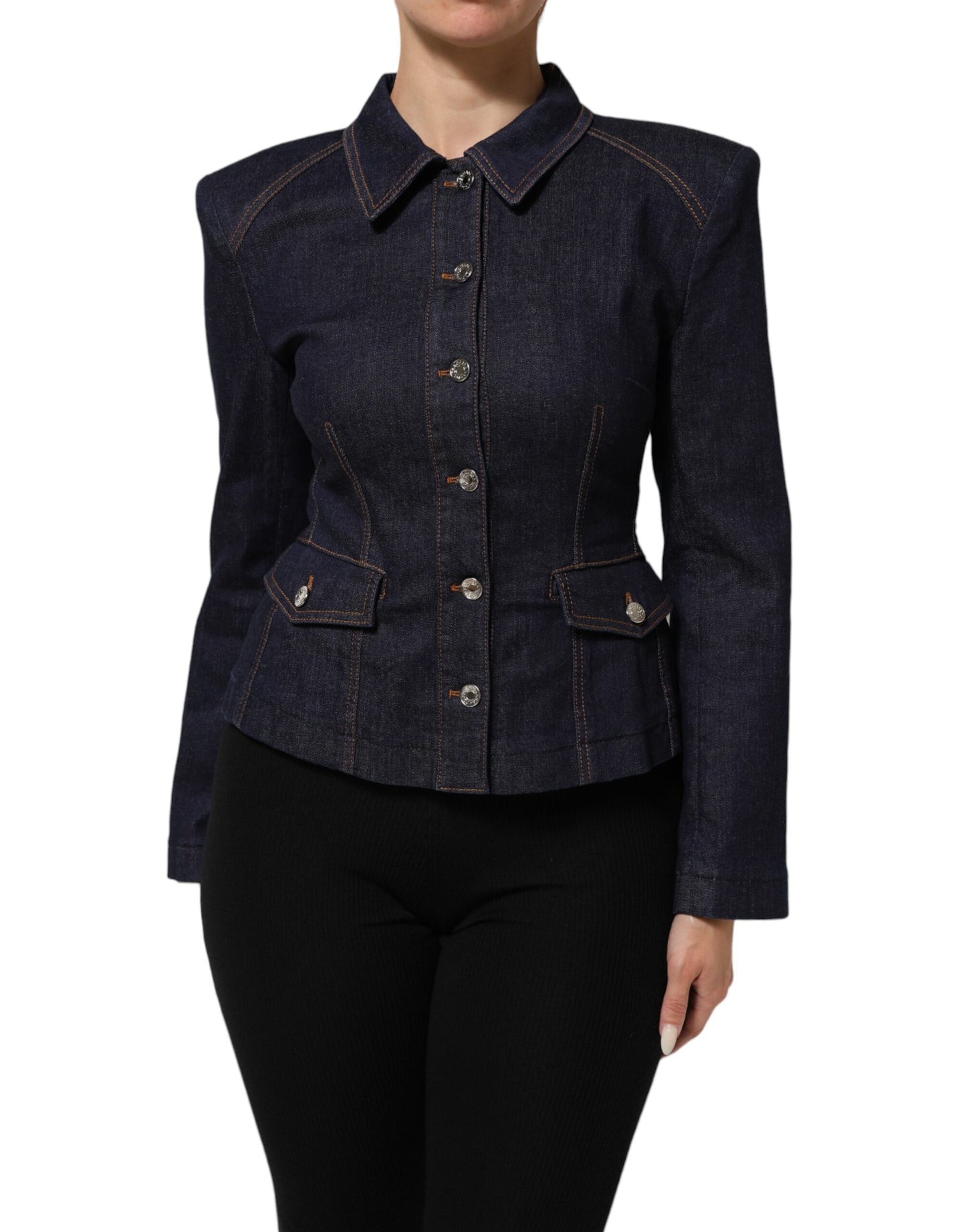 Giacca in denim con colletto in cotone blu scuro Dolce &amp; Gabbana