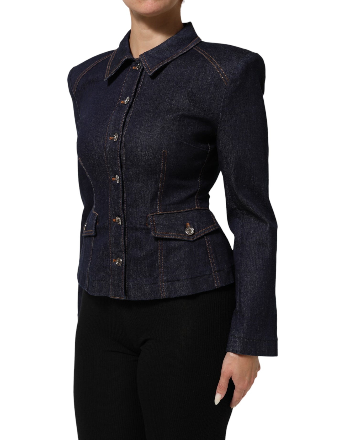 Giacca in denim con colletto in cotone blu scuro Dolce &amp; Gabbana