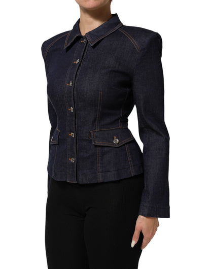 Giacca in denim con colletto in cotone blu scuro Dolce &amp; Gabbana