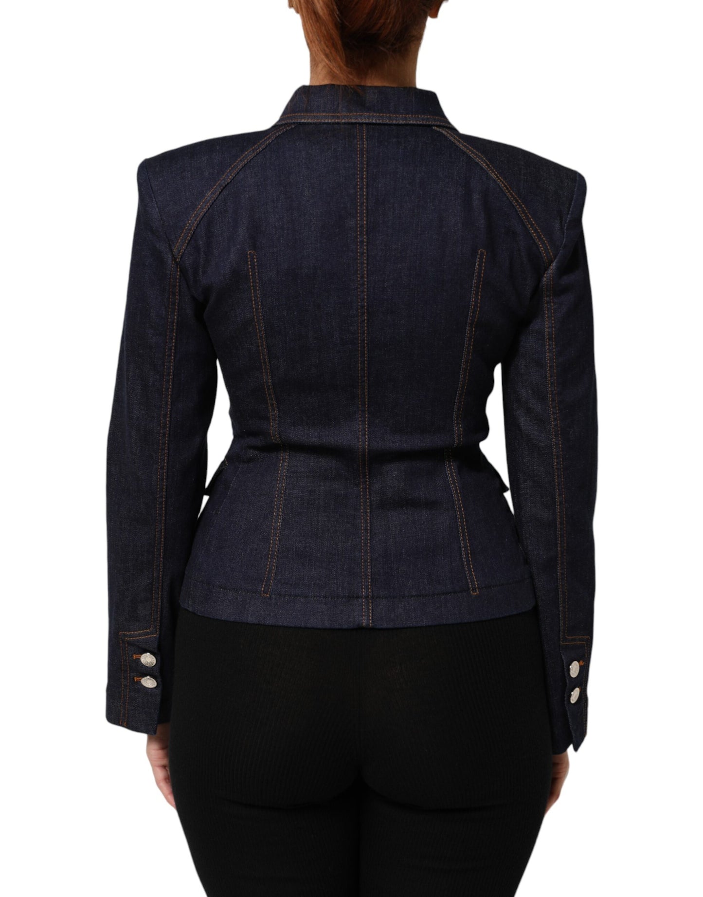 Giacca in denim con colletto in cotone blu scuro Dolce &amp; Gabbana