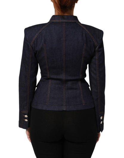 Giacca in denim con colletto in cotone blu scuro Dolce &amp; Gabbana