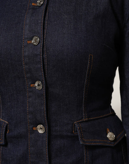 Giacca in denim con colletto in cotone blu scuro Dolce &amp; Gabbana
