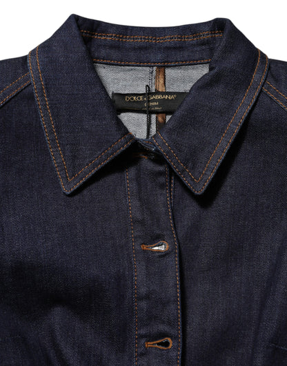 Giacca in denim con colletto in cotone blu scuro Dolce &amp; Gabbana