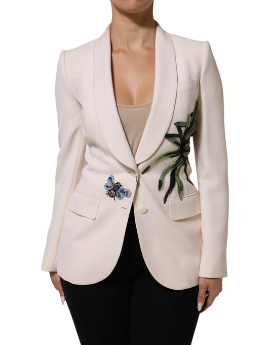 Giacca monopetto ricamata beige Dolce & Gabbana