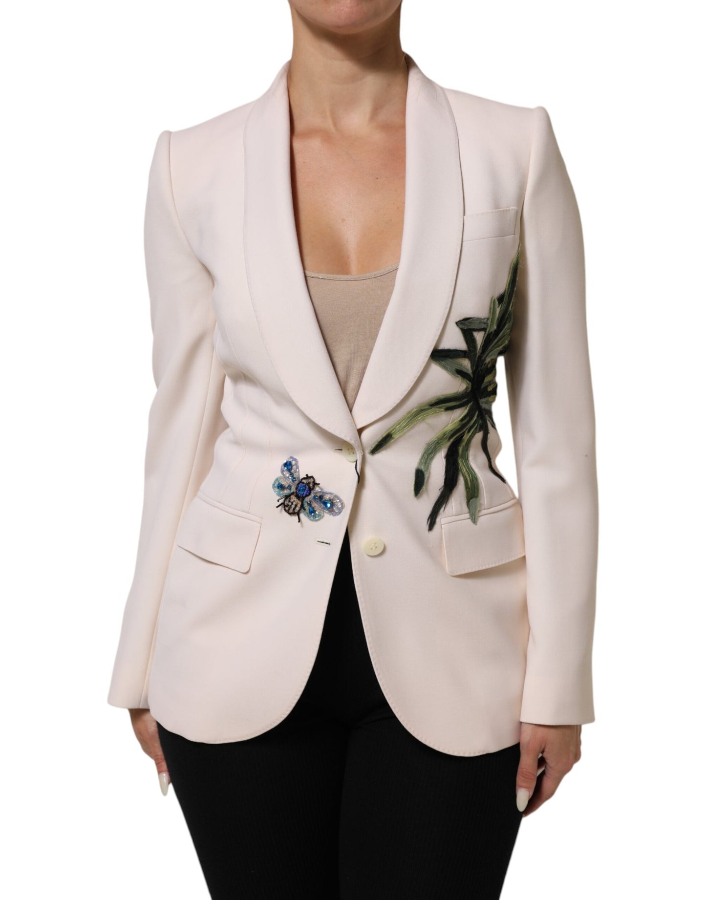 Giacca monopetto ricamata beige Dolce & Gabbana