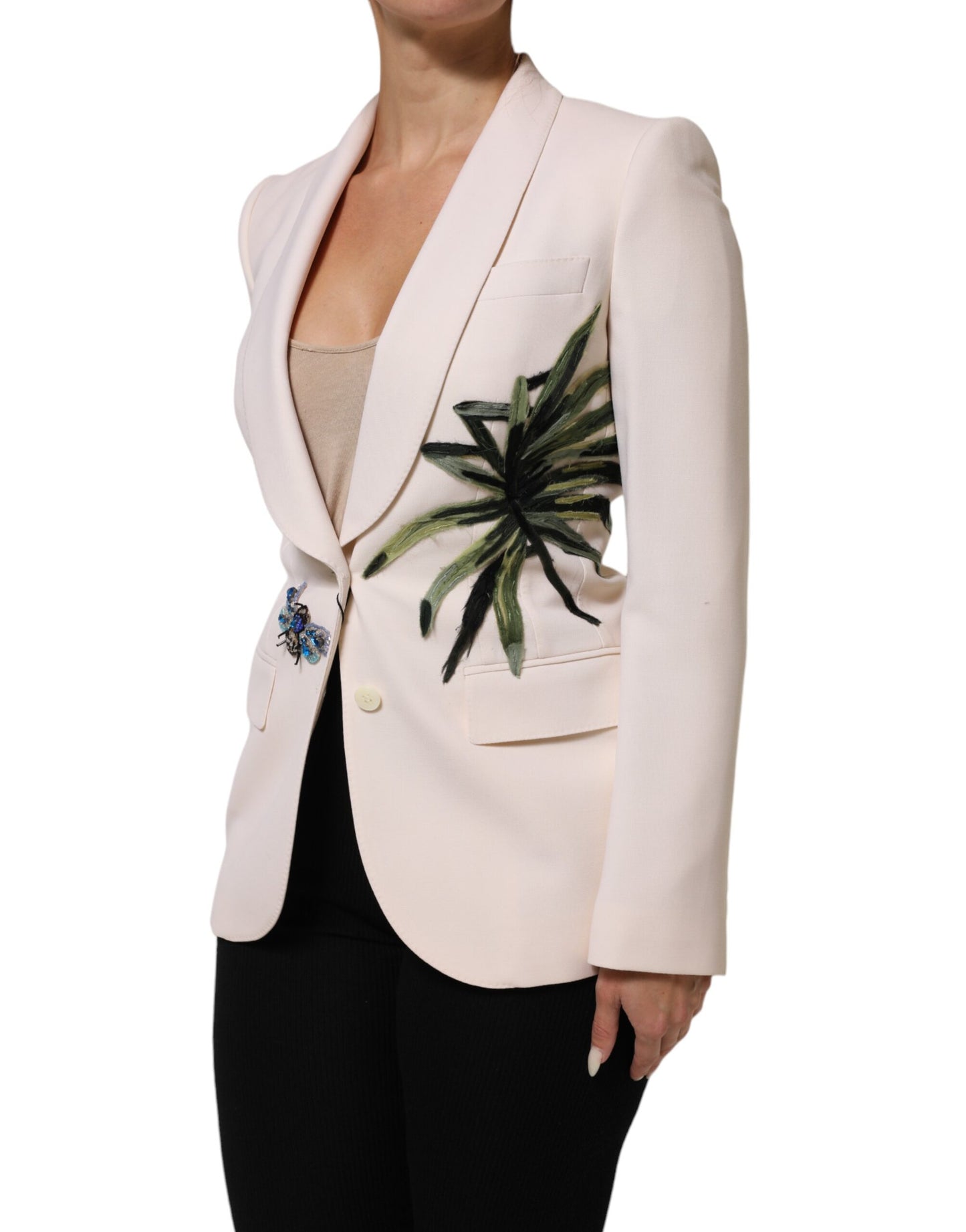 Giacca monopetto ricamata beige Dolce & Gabbana