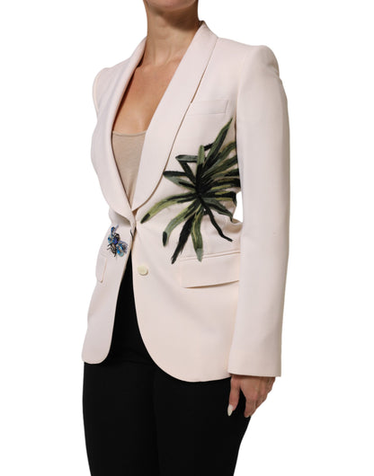 Giacca monopetto ricamata beige Dolce & Gabbana