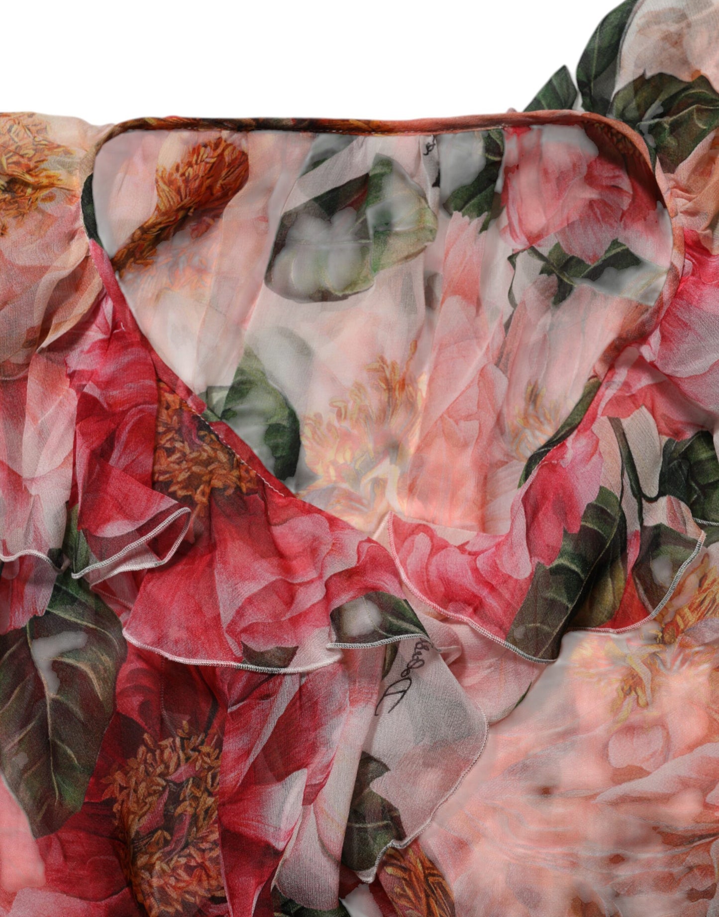 Dolce &amp; Gabbana - Blusa in seta con scollo a V e stampa camelie rosa