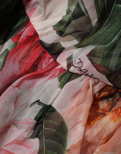 Dolce &amp; Gabbana - Blusa in seta con scollo a V e stampa camelie rosa