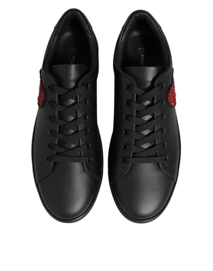 Scarpe da ginnastica Dolce &amp; Gabbana in pelle nera con cuore di cristallo