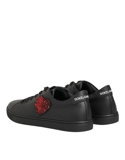 Scarpe da ginnastica Dolce &amp; Gabbana in pelle nera con cuore di cristallo