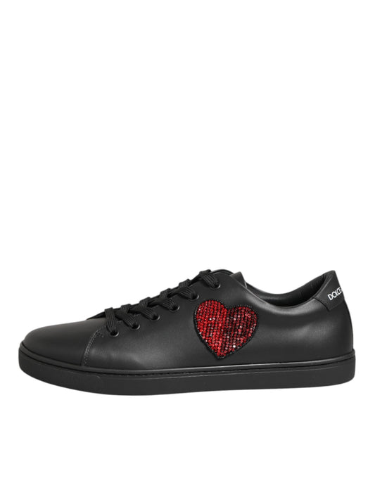 Scarpe da ginnastica Dolce &amp; Gabbana in pelle nera con cuore di cristallo