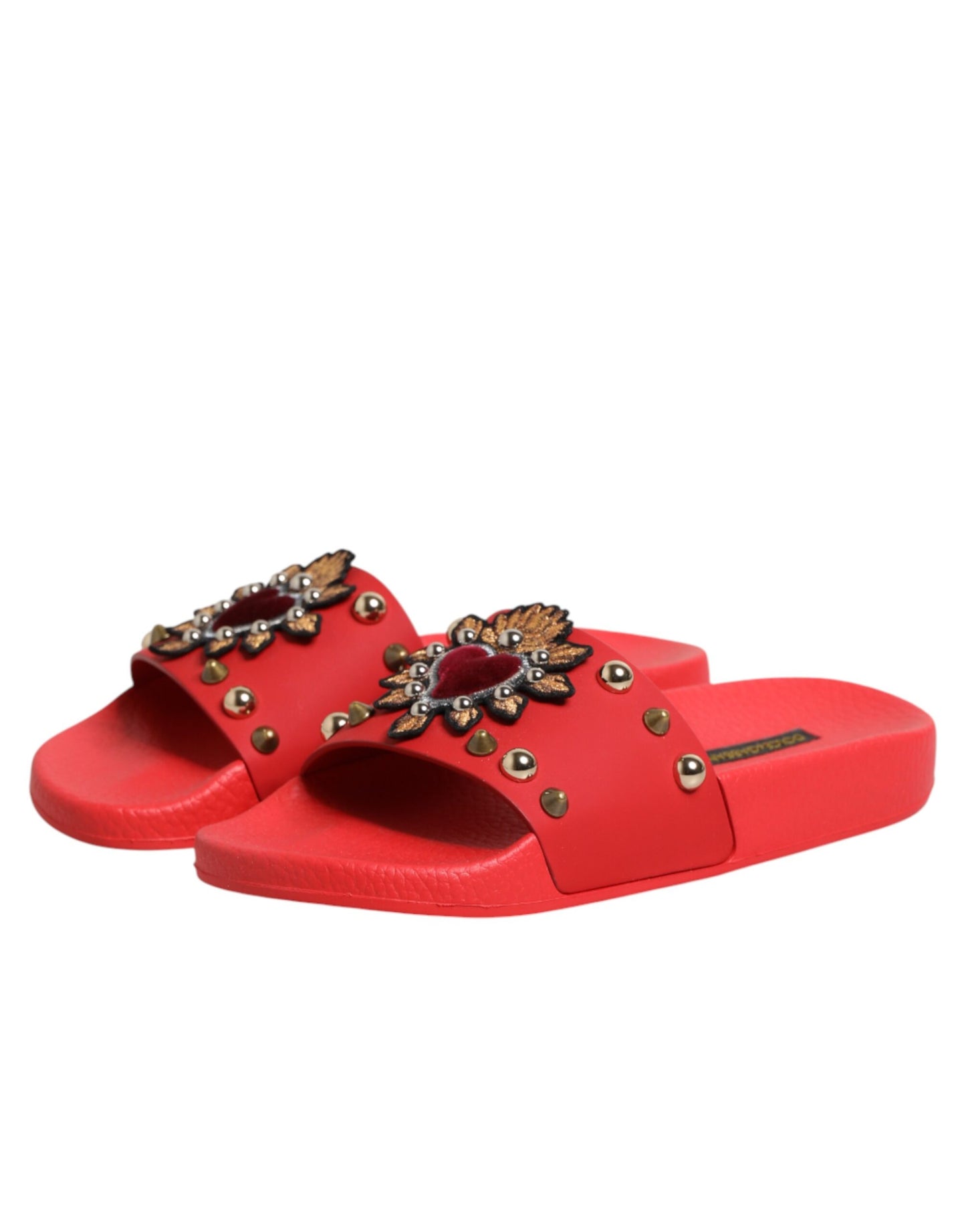 Scarpe da spiaggia Dolce &amp; Gabbana con borchie e ciabatte rosse Sacred Heart