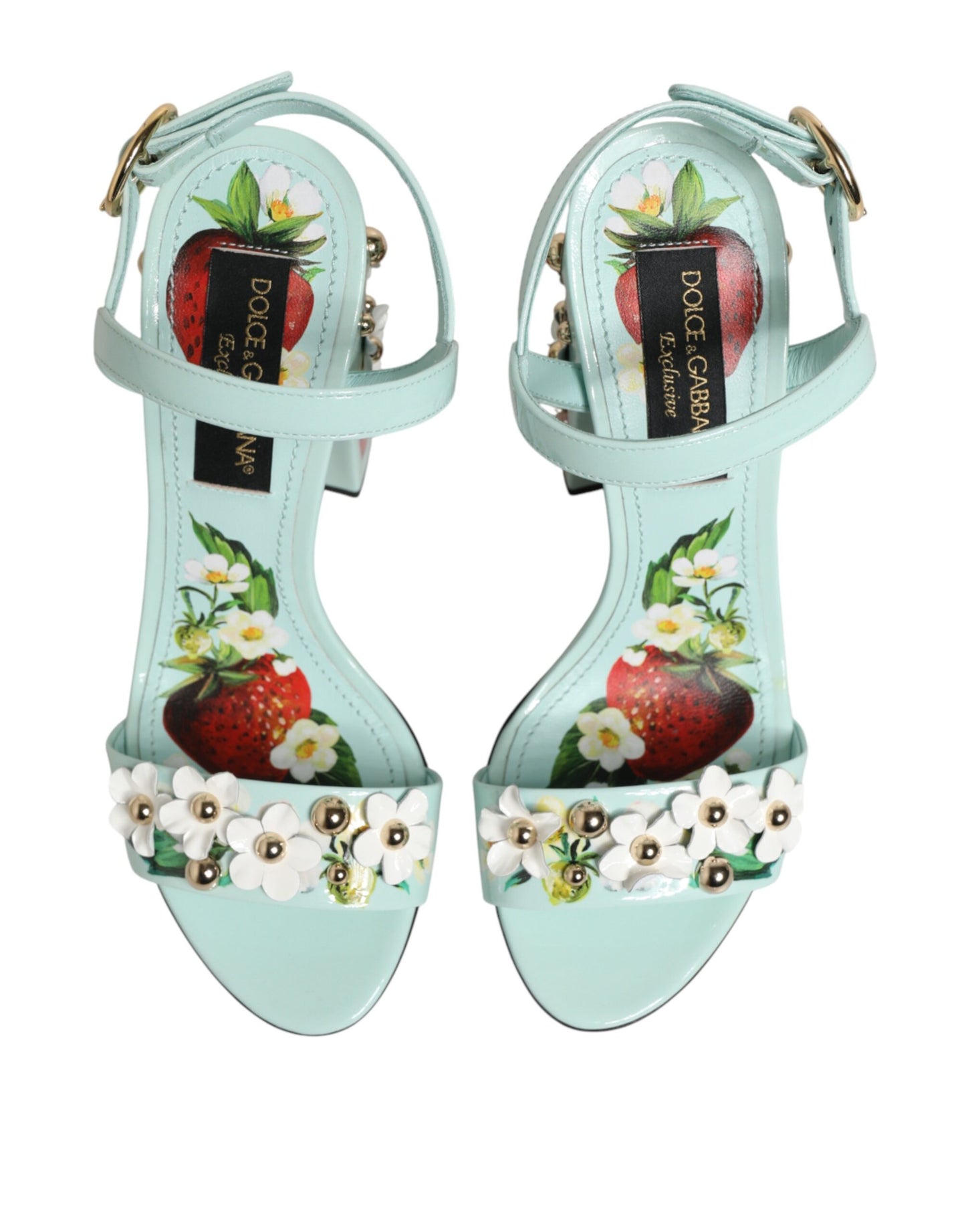 Sandali con tacco Dolce &amp; Gabbana color verde menta con borchie floreali