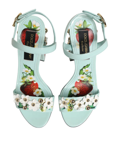 Sandali con tacco Dolce &amp; Gabbana color verde menta con borchie floreali