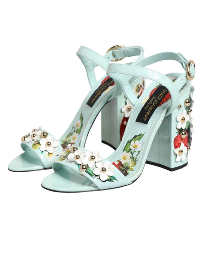 Sandali con tacco Dolce &amp; Gabbana color verde menta con borchie floreali