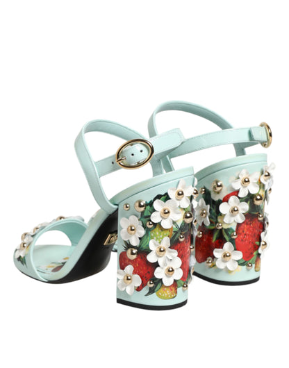 Sandali con tacco Dolce &amp; Gabbana color verde menta con borchie floreali