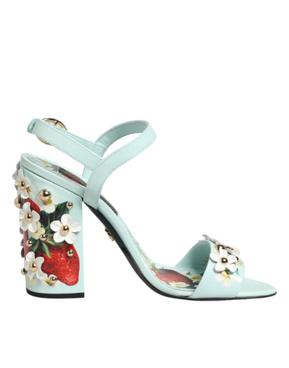 Sandali con tacco Dolce &amp; Gabbana color verde menta con borchie floreali