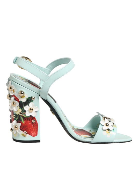 Sandali con tacco Dolce &amp; Gabbana color verde menta con borchie floreali