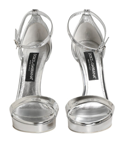Sandali Keira con plateau in pelle argentata Dolce & Gabbana