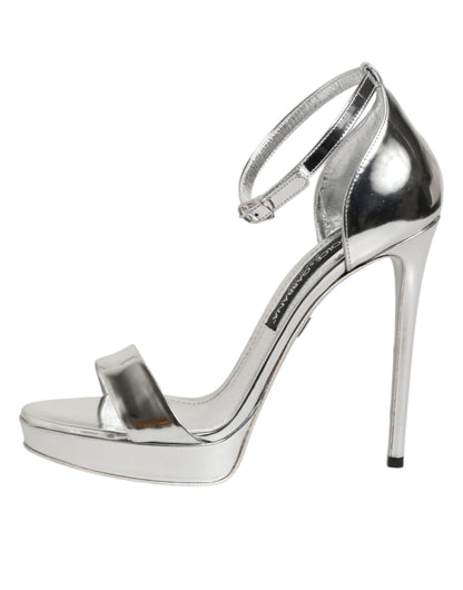 Sandali Keira con plateau in pelle argentata Dolce & Gabbana