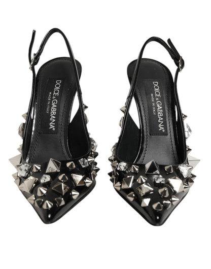 Scarpe con tacco e cinturino alla caviglia in pelle nera con borchie Dolce &amp; Gabbana