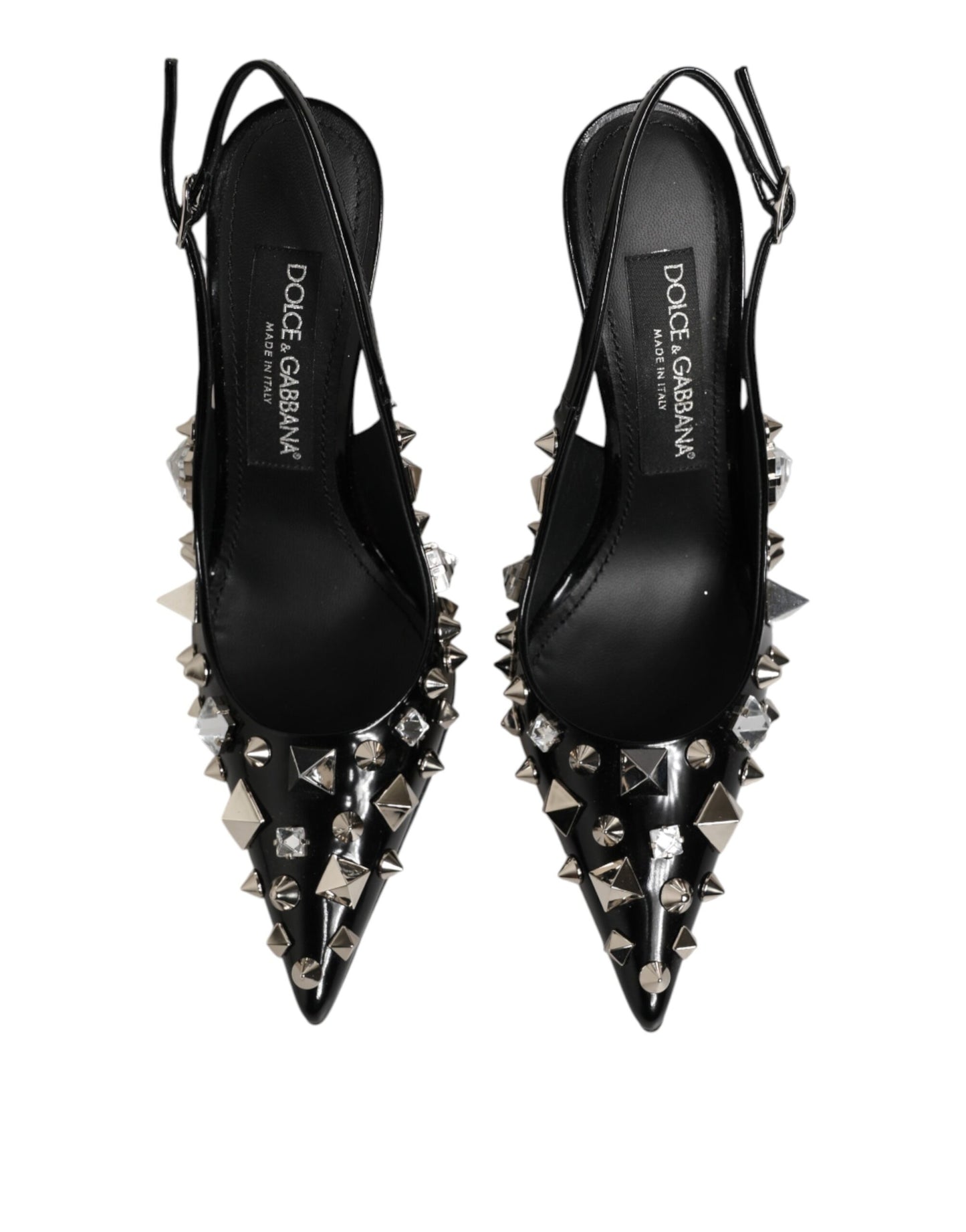 Scarpe con tacco e cinturino alla caviglia in pelle nera con borchie Dolce &amp; Gabbana