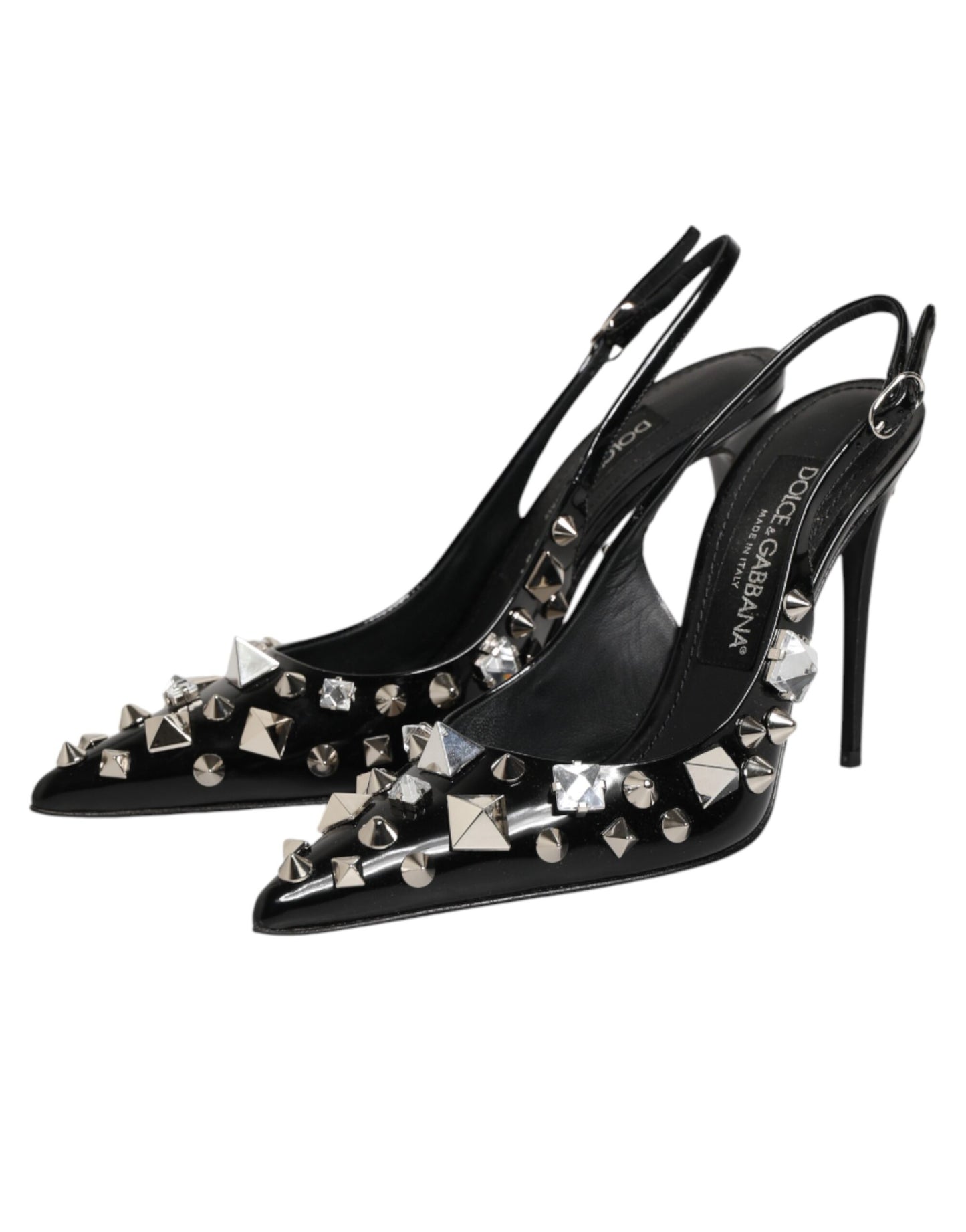 Scarpe con tacco e cinturino alla caviglia in pelle nera con borchie Dolce &amp; Gabbana