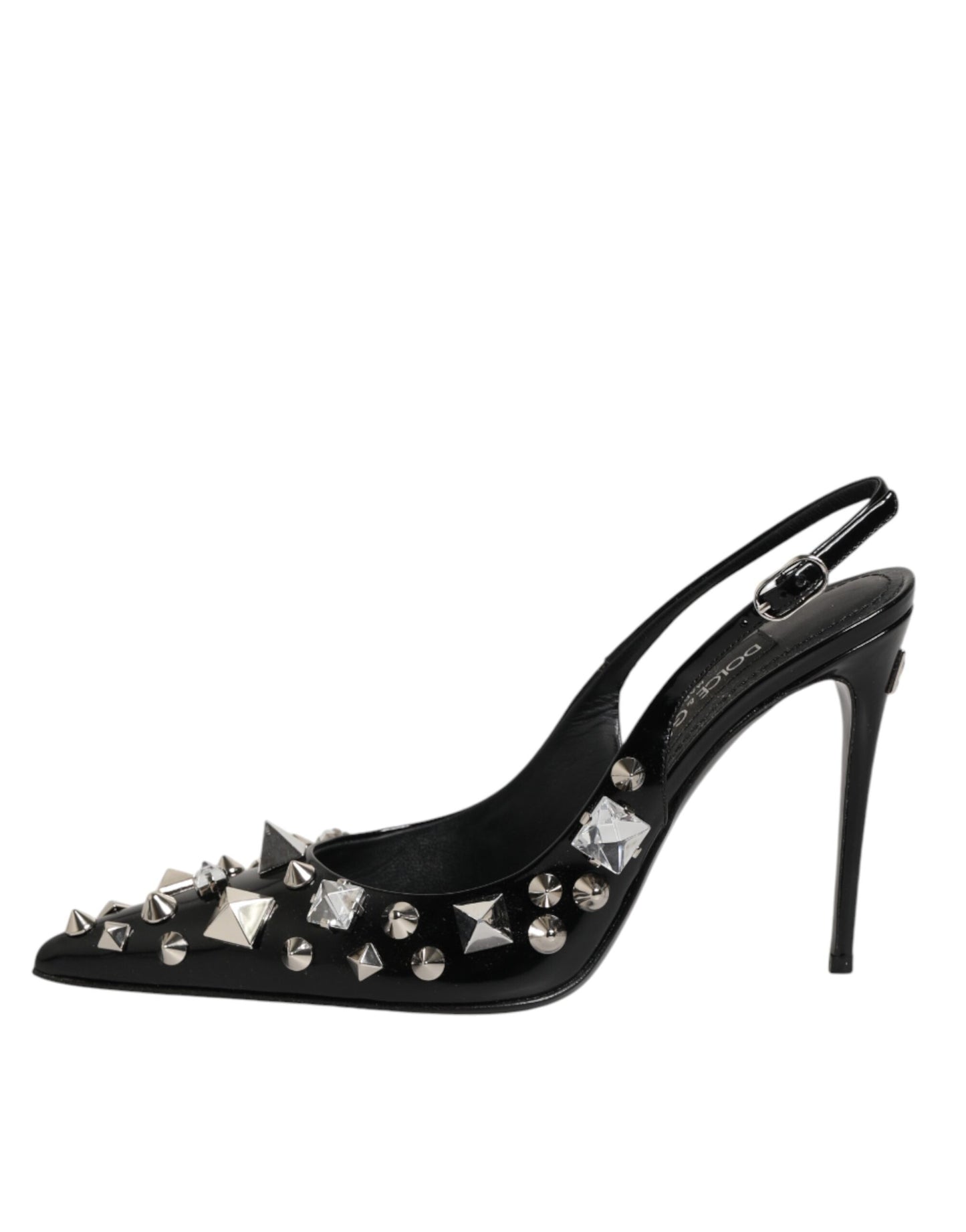 Scarpe con tacco e cinturino alla caviglia in pelle nera con borchie Dolce &amp; Gabbana