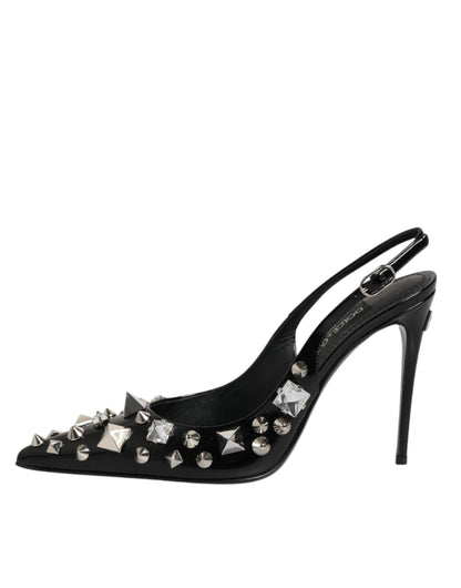Scarpe con tacco e cinturino alla caviglia in pelle nera con borchie Dolce &amp; Gabbana